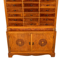 Antique Art Deco Inlaid Marquetry Burl Walnut 24 Drawer Filing Collectors Cabinet Circa 1920