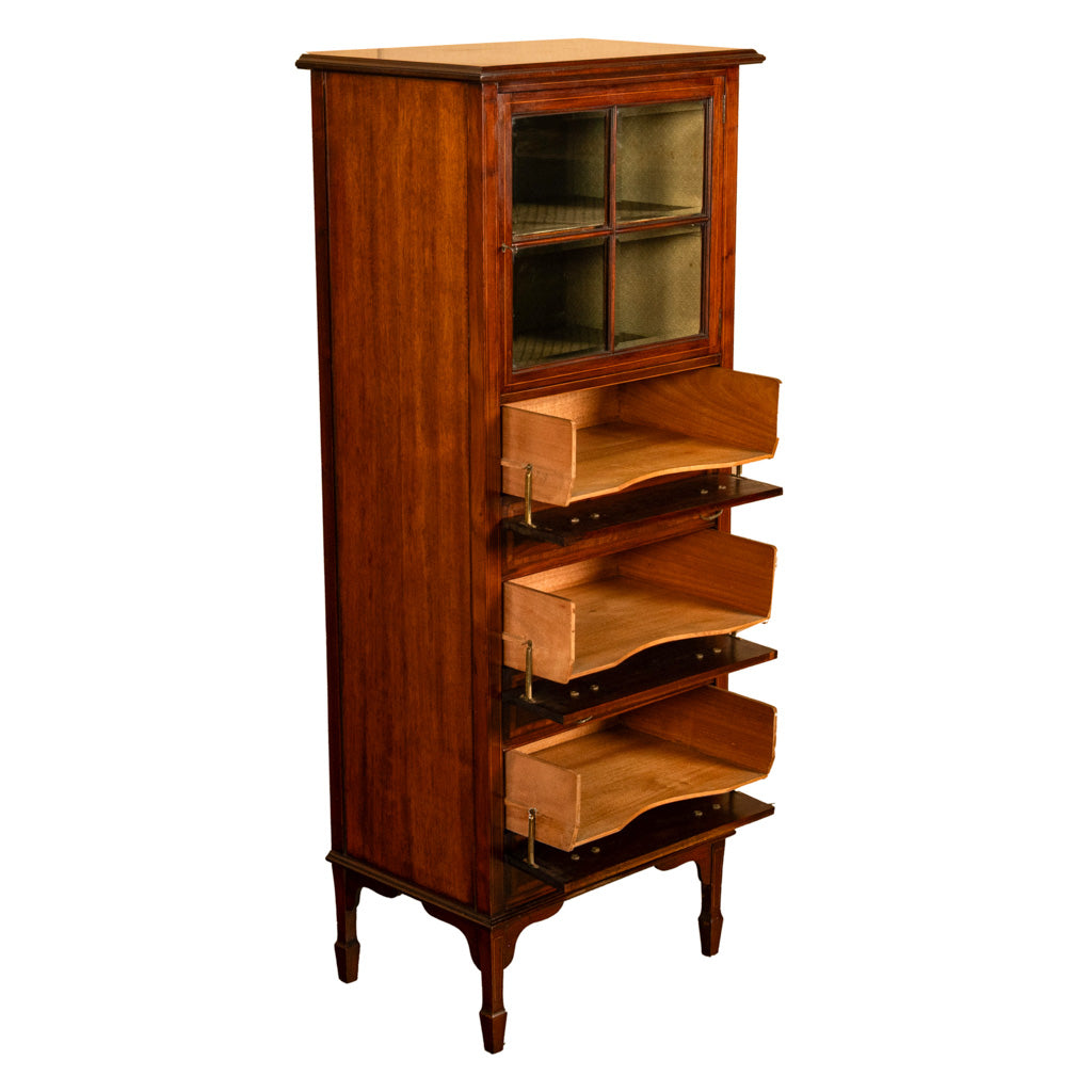 Antique Inlaid Mahogany Sheraton Regency Revival Sheet Music Filing Cabinet 1890