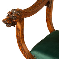 Antique Renaissance Revival Carved Walnut Green Man Savonarola Chair Circa 1890