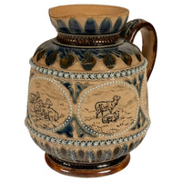 Antique Aesthetic Movement Doulton Lambeth Hannah Barlow Stoneware Jug Sheep, 1873