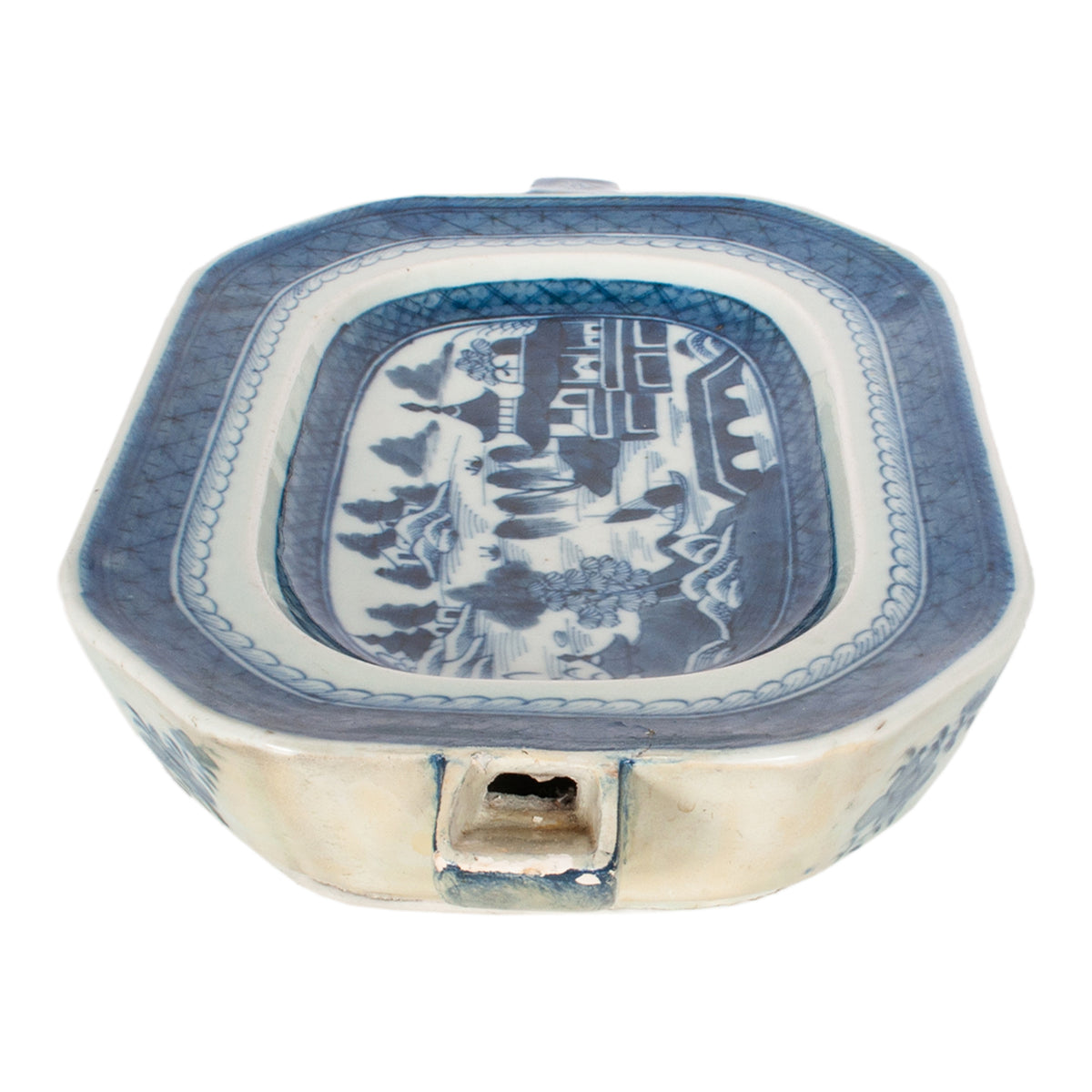 Antique Chinese Qing Canton Blue & White Export Porcelain Warming Dish 1800