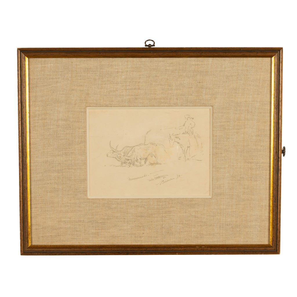 Two American Old West Watercolor Painting Ink & Pencil Drawings Cowboy Horses by Edward (John Edward) Borein, 1898