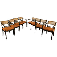 Set Eight Federal Style Japanned & Gilded Dining Arm Chairs Kittinger Furniture