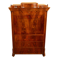 Antique Austrian Flame Mahogany Inlaid Rosewood Biedermeier Secretary Chest 1820