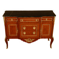 Antique French Parquetry Ormolu Marble Top Louis XVI Commode Chest Drawers 1880