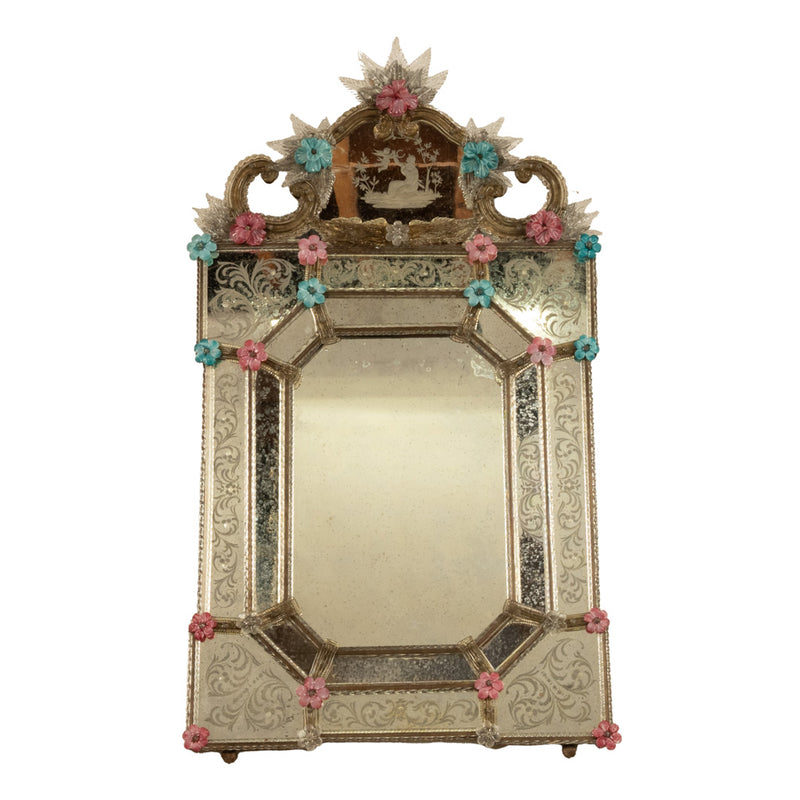 Antique Style Italian Handmade Murano Venetian Etched Glass Mirror Fratelli Tosi