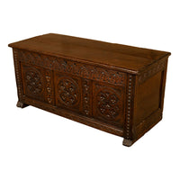 Antique English 17th Century William III Carved Oak Coffer Chest Candle Box 1690