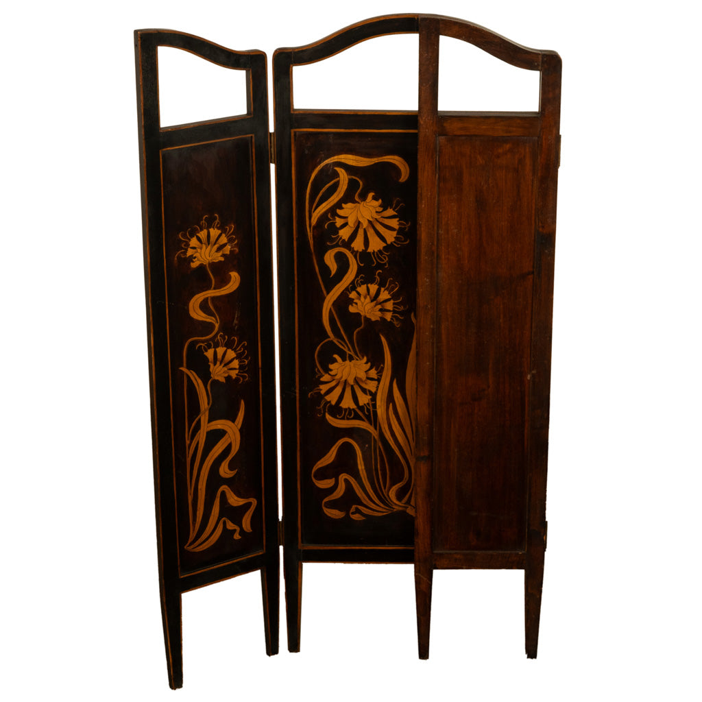 Antique Art Nouveau Mahogany Painted Fire Folding Screen Liberty Co London 1900