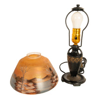 Antique Art Deco Moe Bridges Reverse Painted Landscape Boudoir Table Lamp 1920