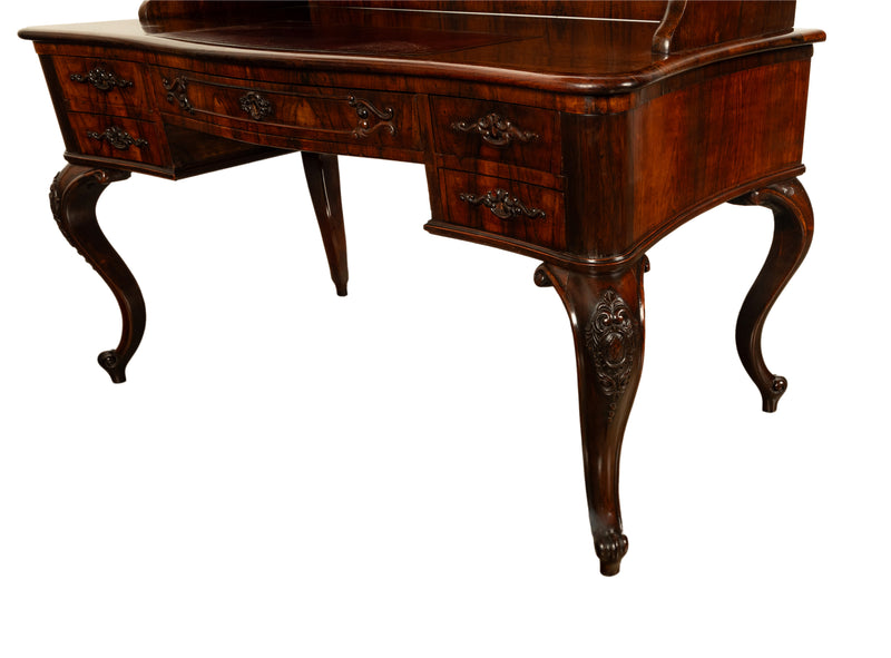 Antique French Carved Rosewood Louis Philippe Rococo Desk Bureau Writing Table Circa 1850