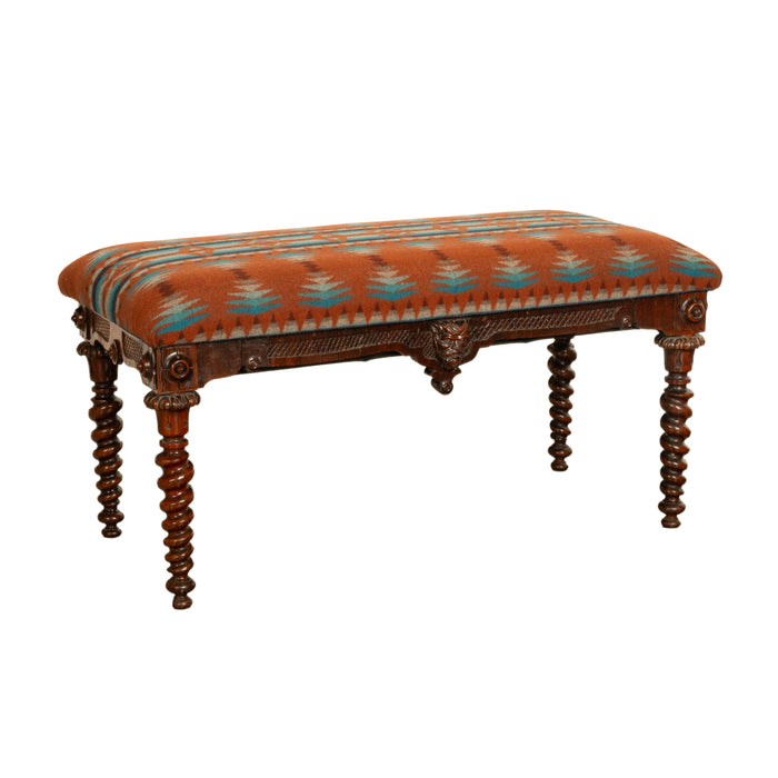 Antique American Renaissance Revival Window Music Bench Seat Pendleton Wool 1870