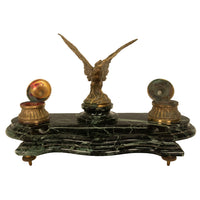 Antique 19thC French Empire Gilt Bronze Marble Eagle Desk Set Twin Inkwell 1880
