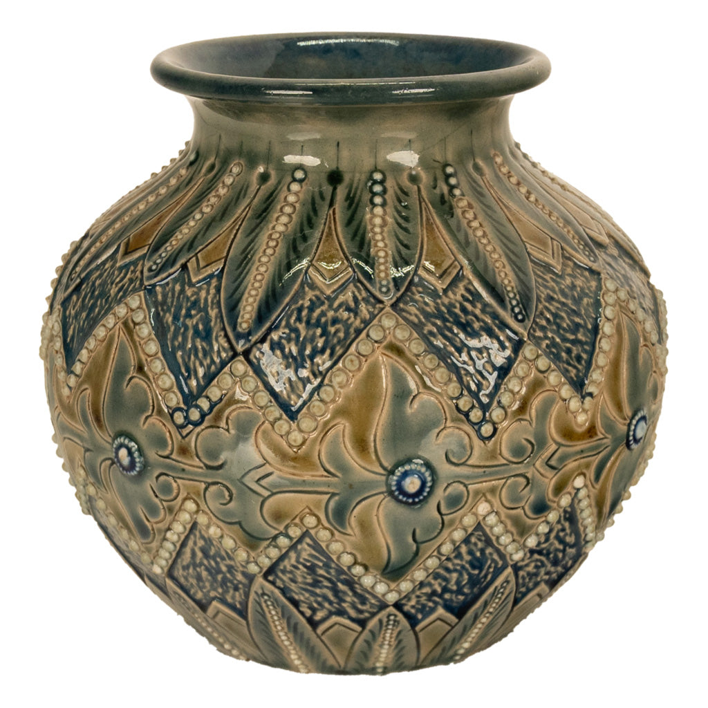 Antique Aesthetic Movement Doulton Lambeth Stoneware Vase Elizabeth Atkins 1883