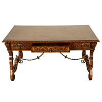 Antique Spanish Carved Walnut Baroque Partners Desk Writing Trestle Table 1880