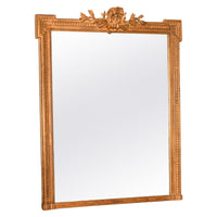 Large Antique 19th Century French Louis XVI Giltwood Crested Wall Mirror 1850