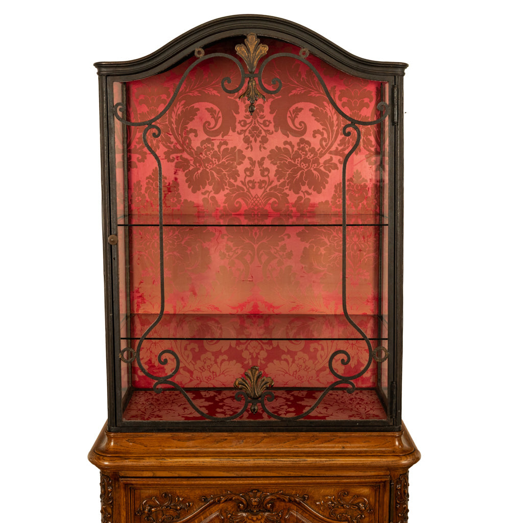 Antique French Louis VVI Carved Oak Iron & Glass Vitrine by Maison Soubrier 1900