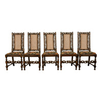 Antique 19thC Set 6 Carved Caned Jacobean Barley Twist Walnut Dining Chairs 1870