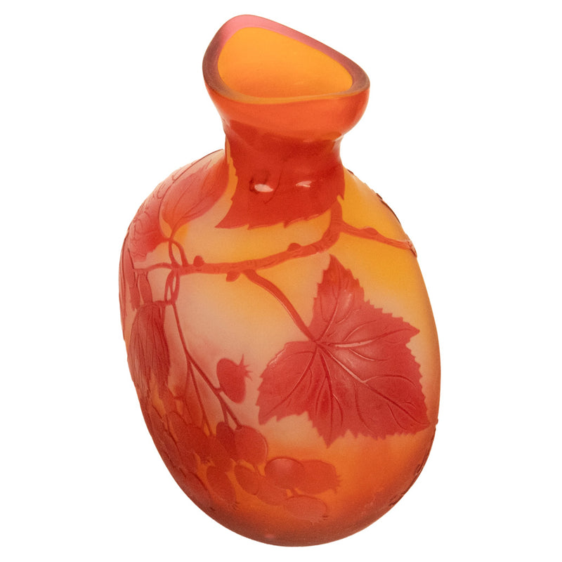 Antique French Art Nouveau Cameo Art Glass Emile Galle Vase Leaves Berries 1900