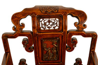 Pair Antique Ming Style Chinese Qing Carved Hardwood Gilt Lacquer Throne Chairs