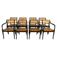 Set Eight Federal Style Japanned & Gilded Dining Arm Chairs Kittinger Furniture
