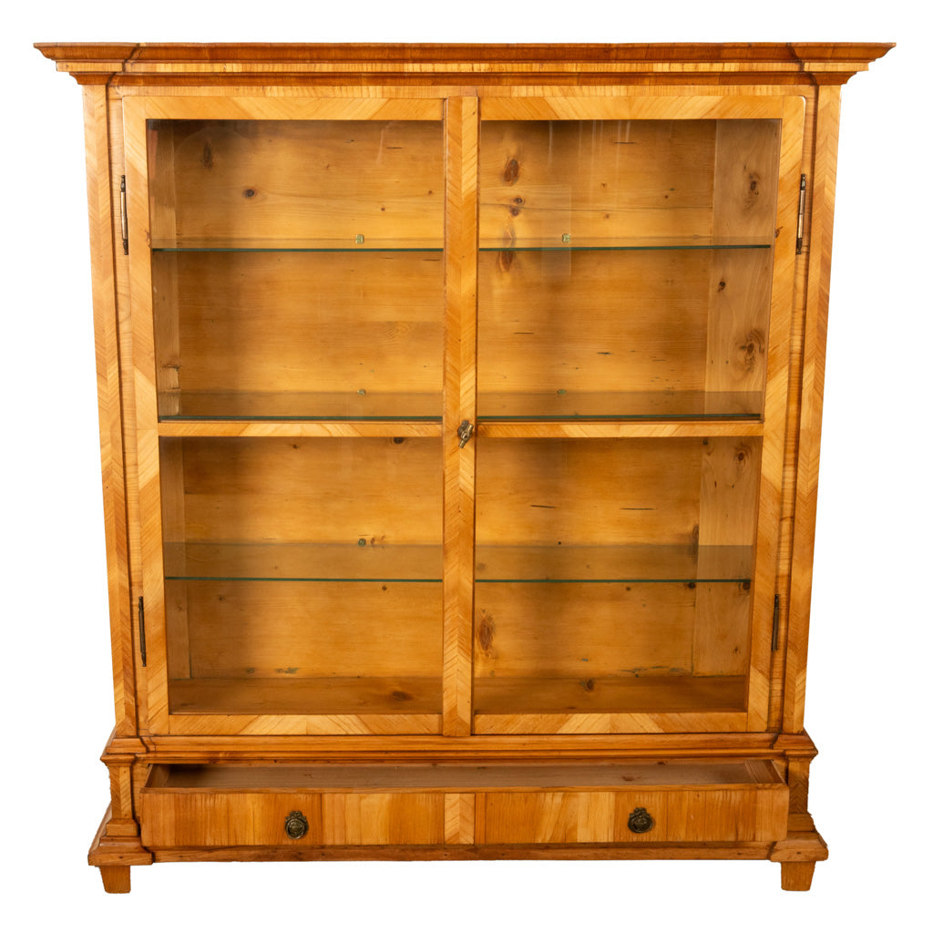 Antique Austrian Cherry Wood Biedermeier Display Library Cabinet Bookcase 1840