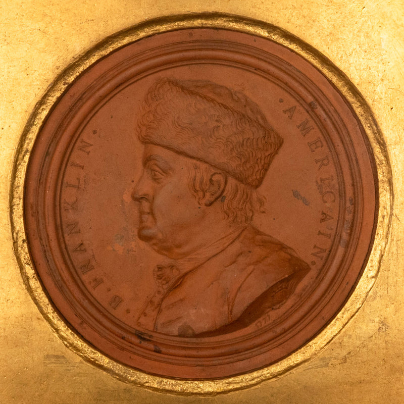 Antique 18th Century Political Terracotta Portrait Medallion Benjamin Franklin Jean Baptiste Nini 1777