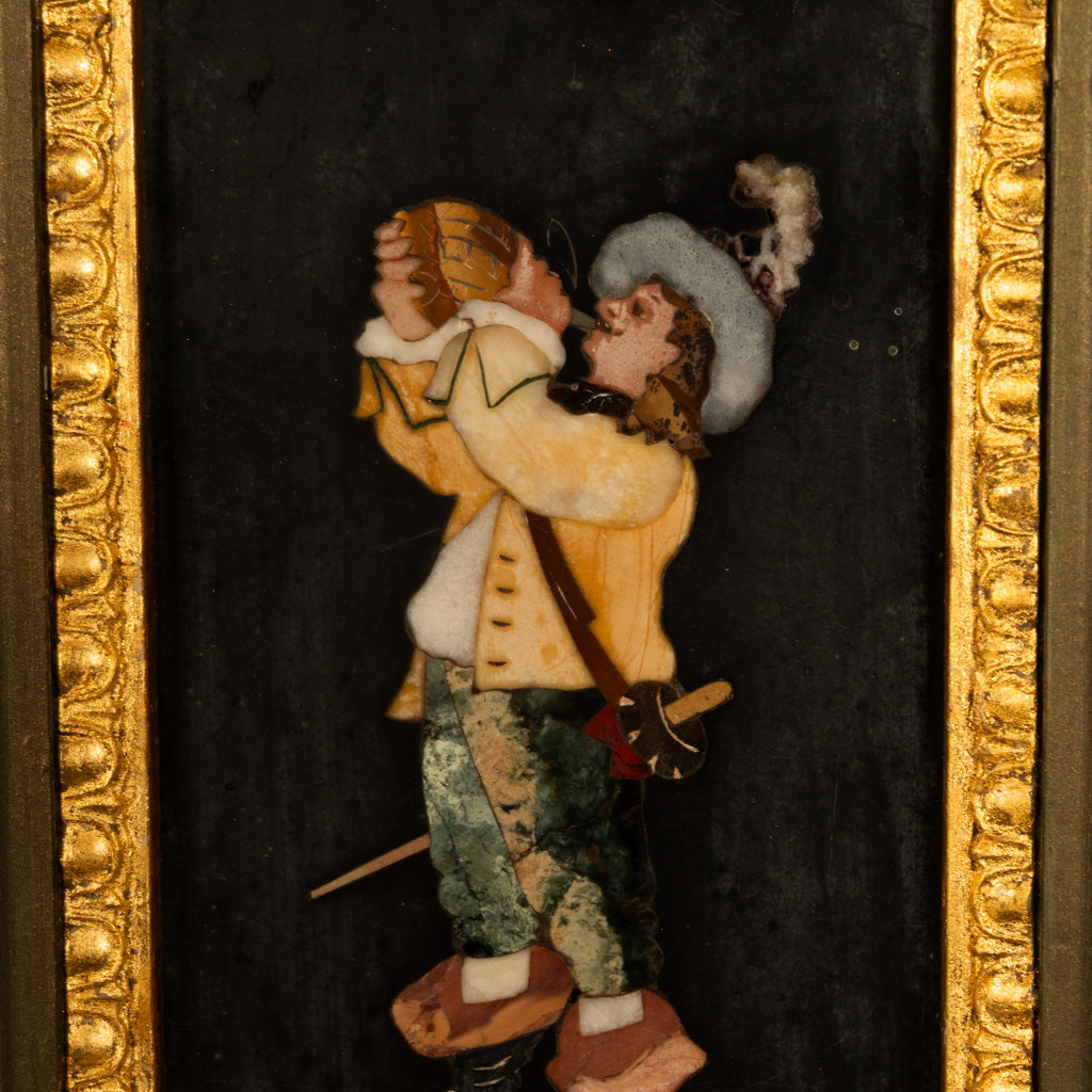 Antique Italian Grand Tour Pietra Dura Marble Picture Cavalier Musketeer 1880
