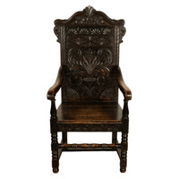 Antique 17th Century English Charles II Oak Carved Wainscot Armchair 1680