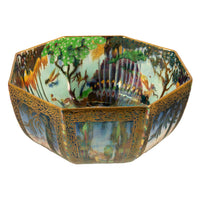 Large Wedgwood Fairyland Lustre Potrcelain Bowl Elves Boxing Match & Castle on a Road 1920