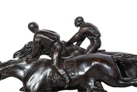 Antique French 19th Bronze Equestrian Group Horses Jockeys Statue Sculpture by by Paul Louis Emile Loiseau-Rousseau, Paris 1895