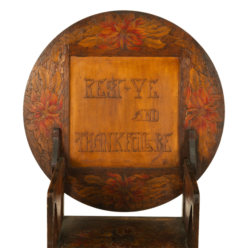 Antique Folk Art Poker Work Arts & Crafts Monks Bench Table Chair New York 1900