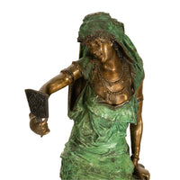 Antique Italian Art Nouveau Coldpainted Bronze Orientalist Figure Arab Girl by Ferdinando de Luca 1900