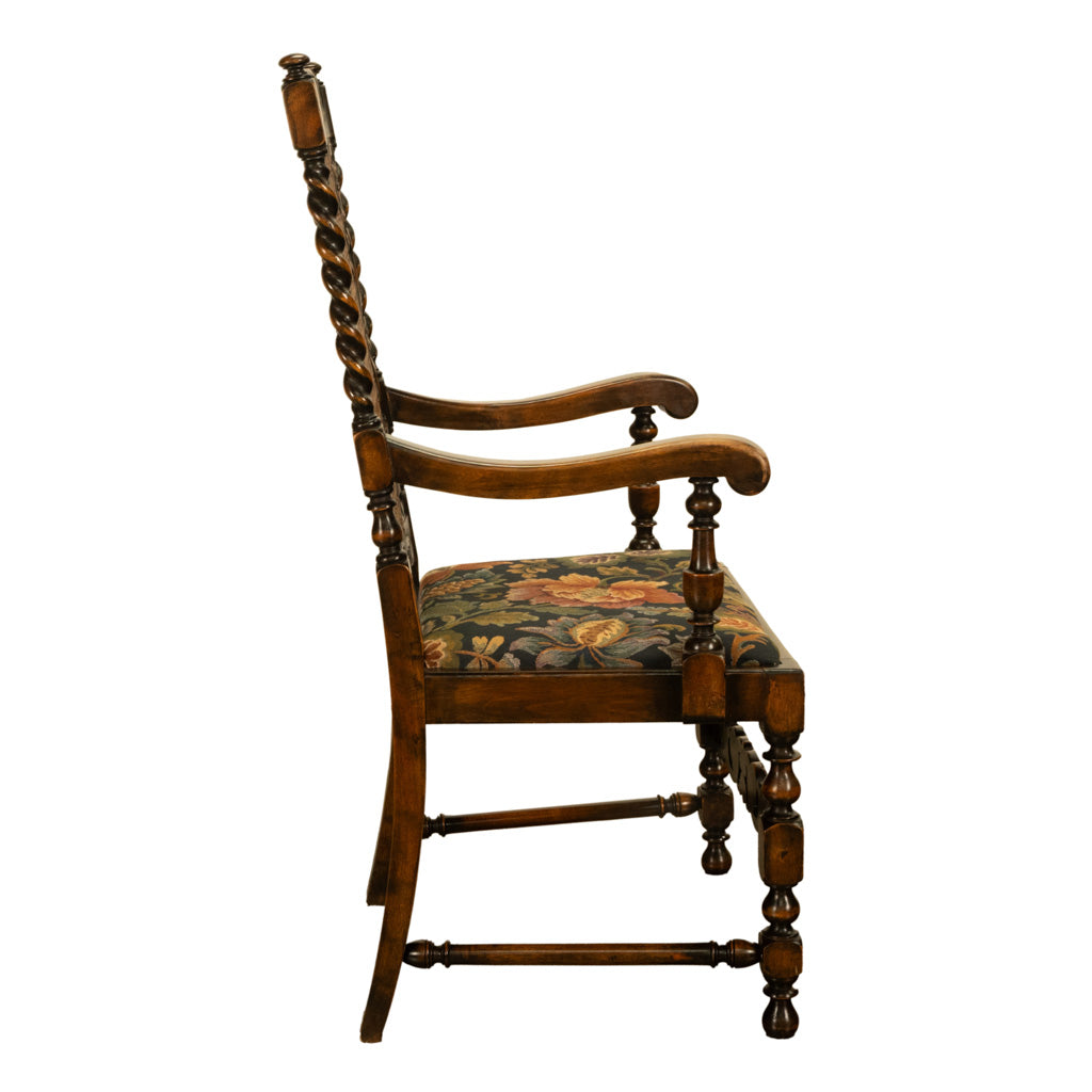 Antique 19thC Set 6 Carved Caned Jacobean Barley Twist Walnut Dining Chairs 1870