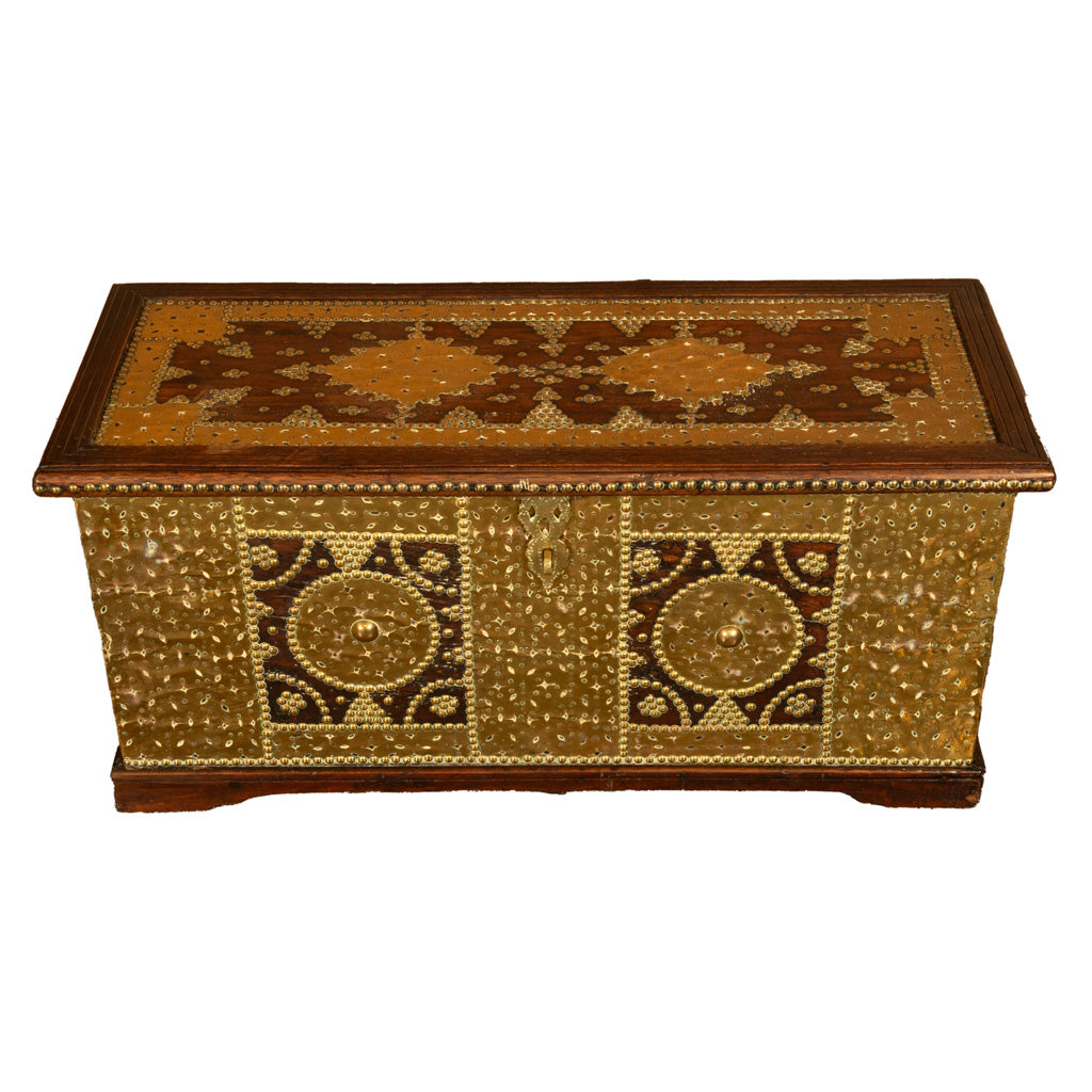 Antique 19thC Zanzibar Omani Teak & Brass Stud & Copper Clad Dowry Chest 1850
