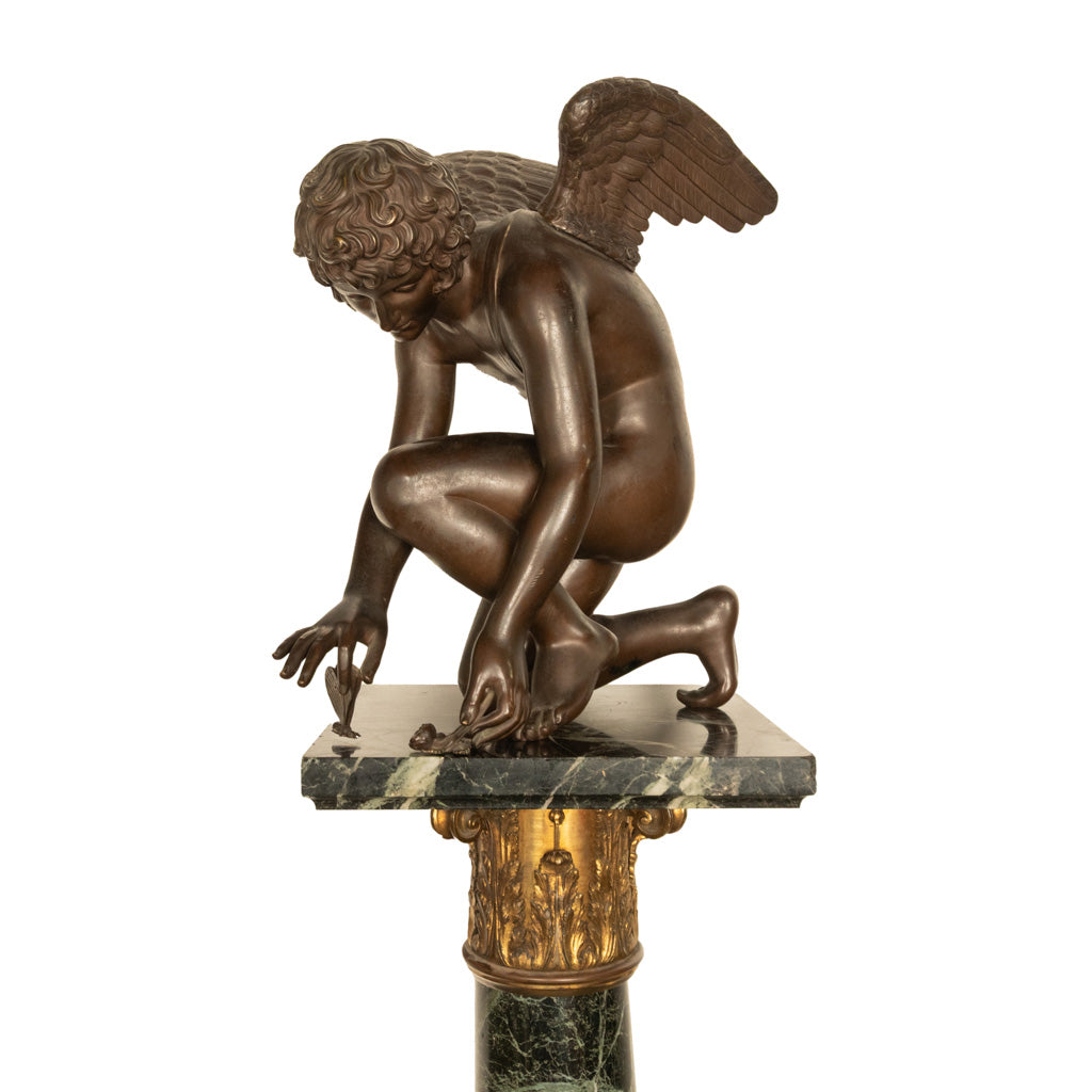 Monumental Antique French Bronze Sculpture Statue Cupid & Marble Ormolu Pedestal by Antoine-Denis Chaudet, 1870