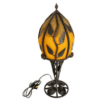 Large Antique French Art Deco Daum Glass & Edgar Brandt Iron Table Lamp 1920s