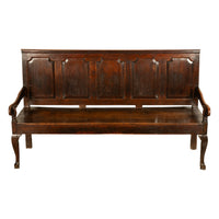 Antique English 18th Century Georgian Chippendale Paneled Oak Settle Bench 1780