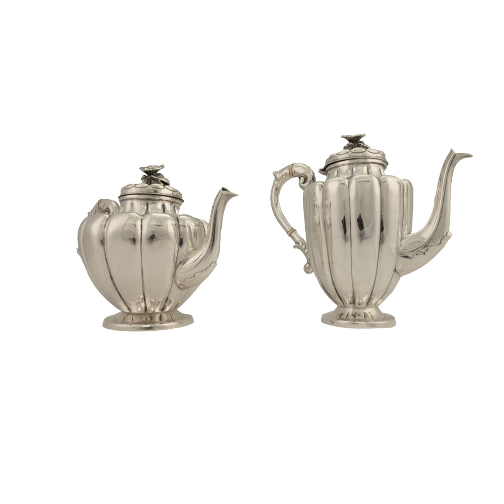 Fine Antique Art Deco Sterling Silver L. Maciel Mexican 3 Piece Tea & Coffee Set 1935 2834 grams.
