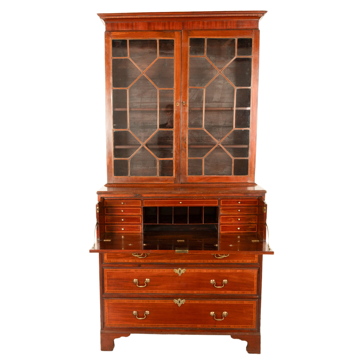 Antique Georgian Inlaid Mahogany Bureau Bookcase Butler's Secretary Desk 1780
