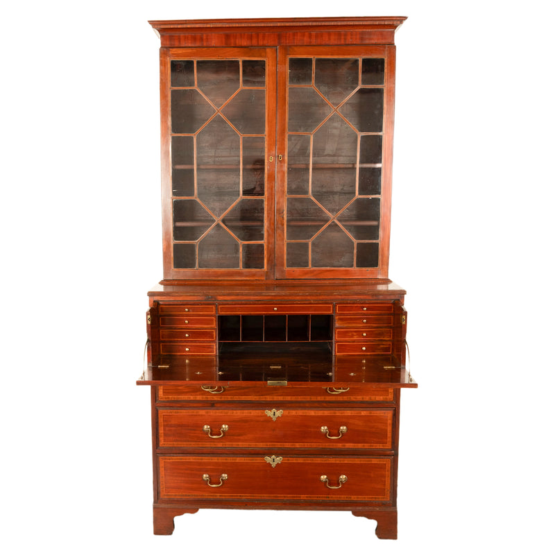 Antique Georgian Inlaid Mahogany Bureau Bookcase Butler's Secretary Desk 1780