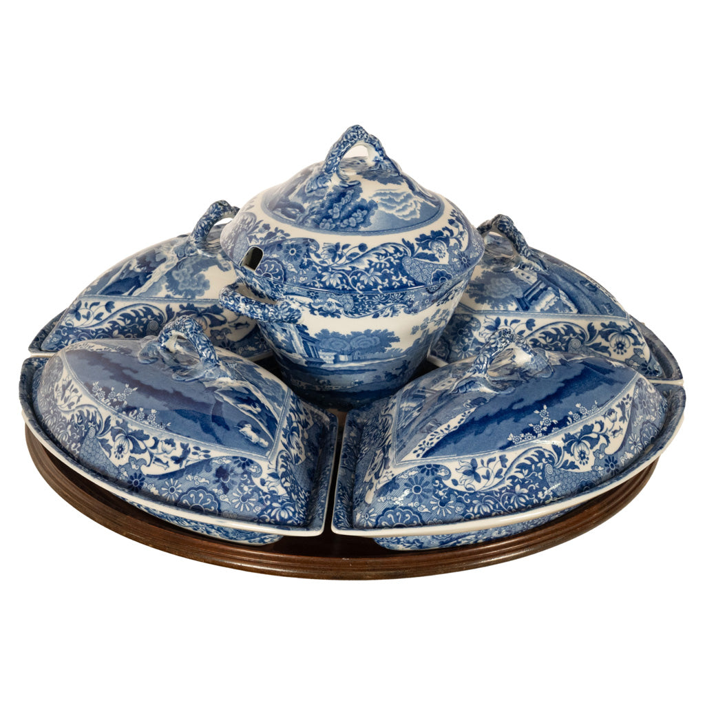 Antique Copeland Spode Blue & White Porcelain "Italian" Pattern Lazy Susan 1890