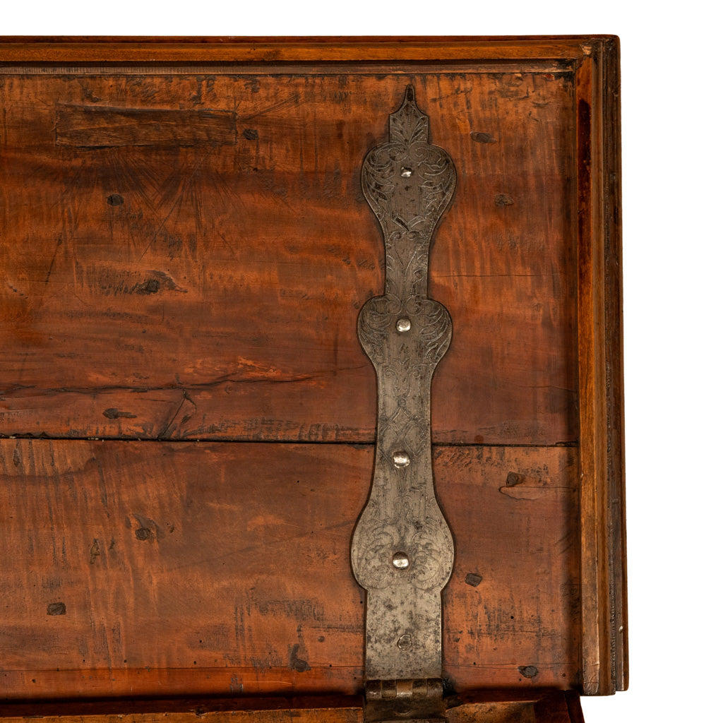 Antique Carved Walnut & Iron Coffer Chest Strong Guild Box Simmern Germany 1737