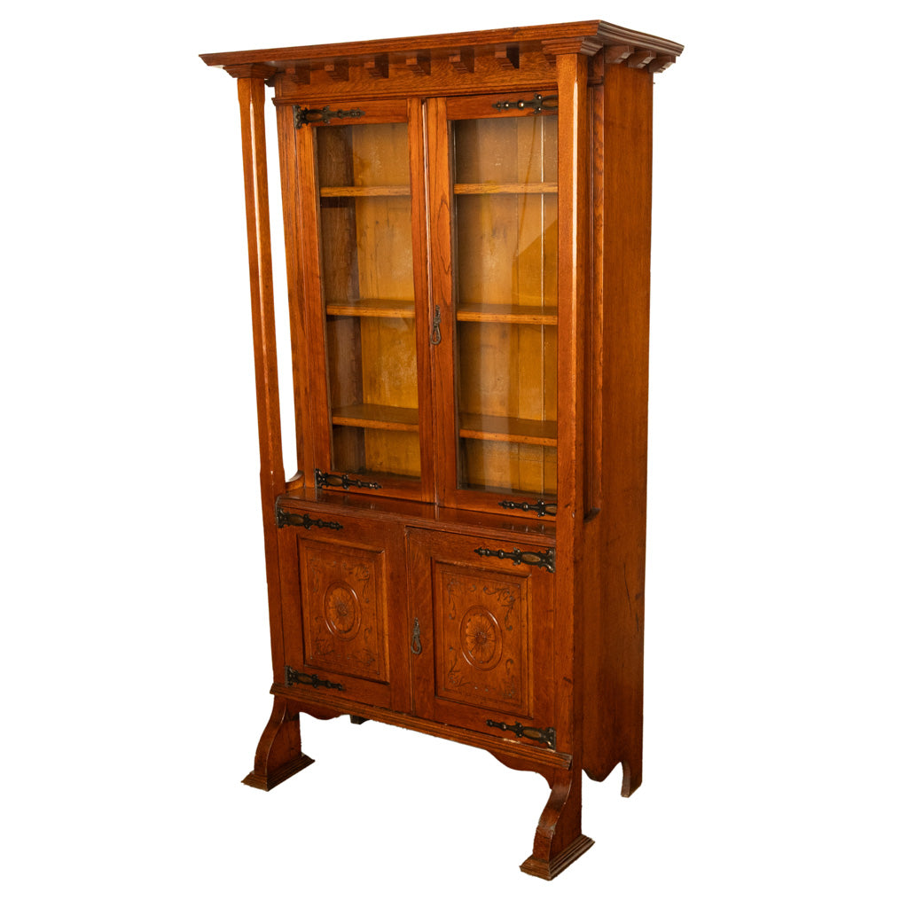 Antique Liberty & Co. Arts and Crafts Oak Mission Bookcase Display Cabinet 1905