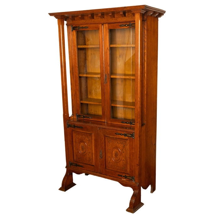 Antique Liberty & Co. Arts and Crafts Oak Mission Bookcase Display Cabinet 1905