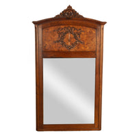 Antique French Louis XVI Walnut Inlaid Parquetry 66" Mantle Trumeau Mirror 1890