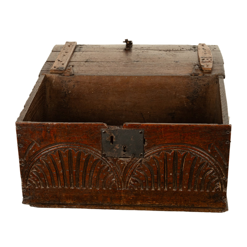 Antique 17th Century Charles II Carved Oak Bible Document Box 6 Plank Trunk 1680