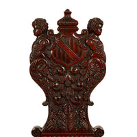 Antique Carved Italian Renaissance Revival Sgabello Chair Coat of Arms & Cherubs, 1870