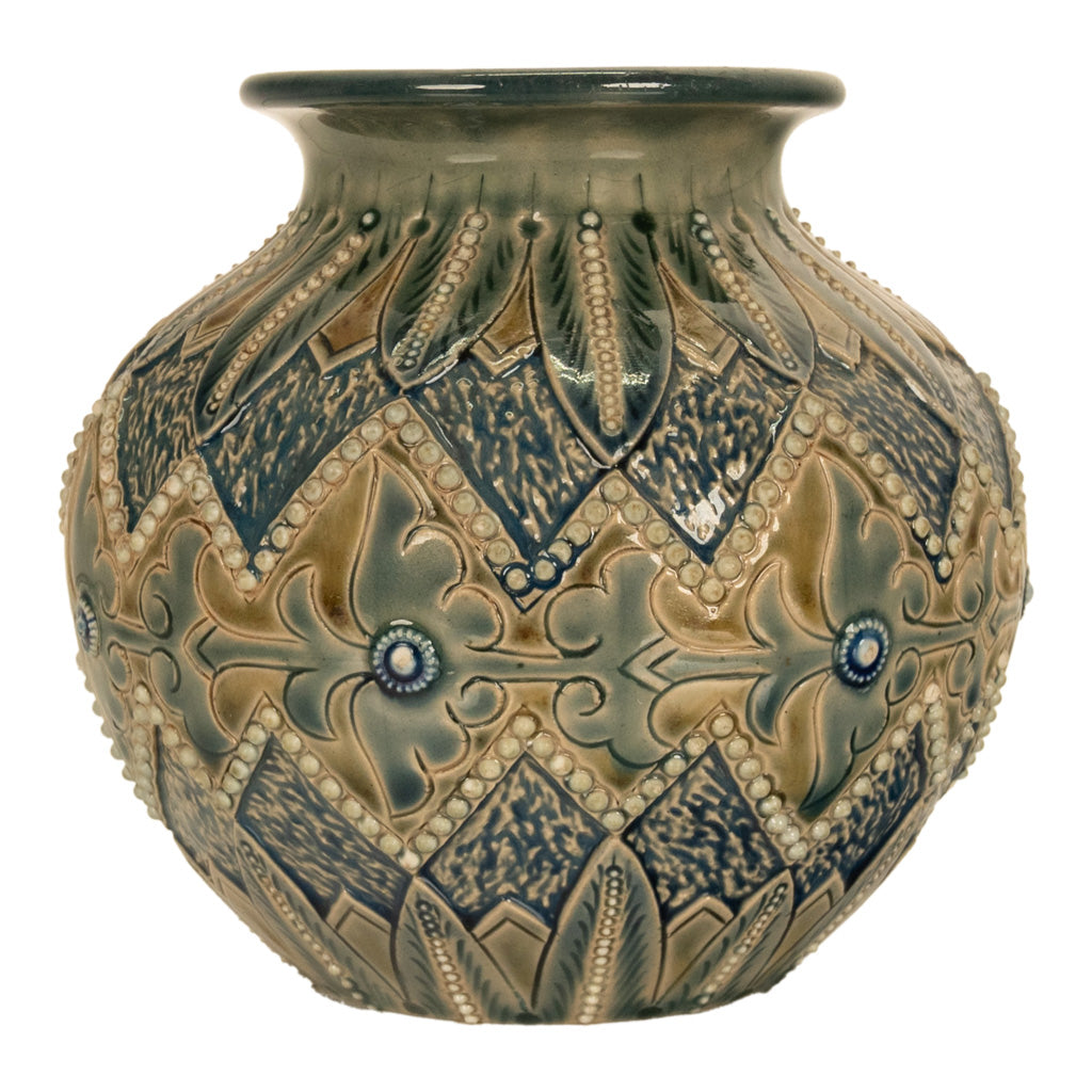 Antique Aesthetic Movement Doulton Lambeth Stoneware Vase Elizabeth Atkins 1883
