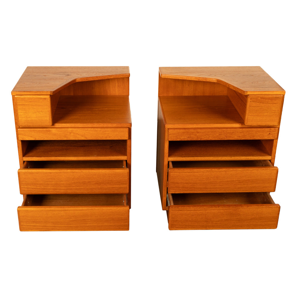Pair Mid Century Modern Danish Teak Nightstands Chest Drawers by Scan Coll 1970