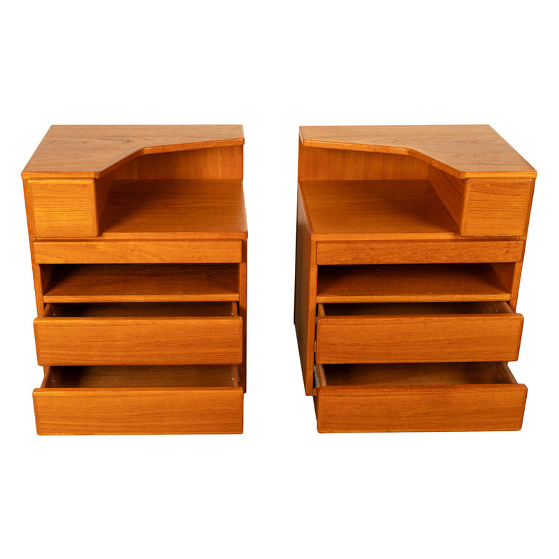 Pair Mid Century Modern Danish Teak Nightstands Chest Drawers by Scan Coll 1970